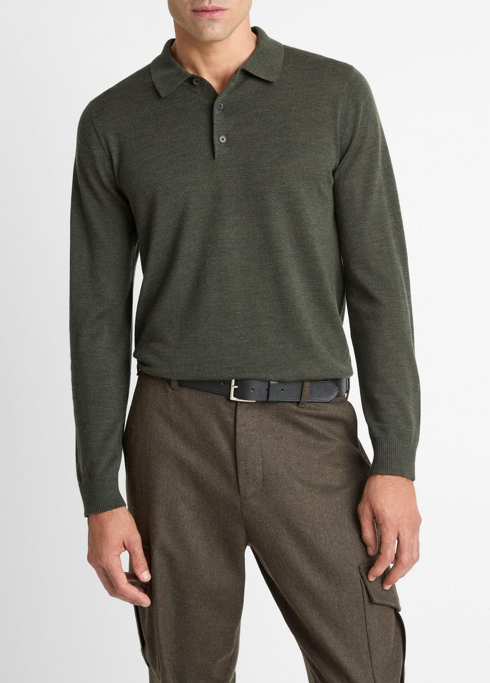 VINCE | Wool Polo Sweater in Sweaters - DARK LEAF