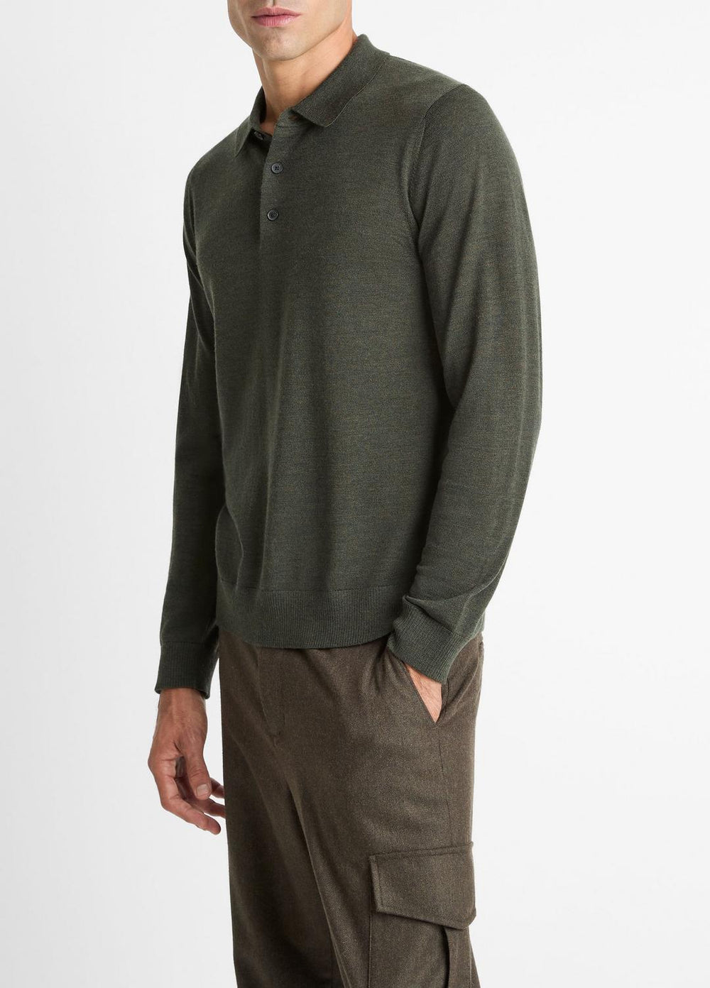 VINCE | Wool Polo Sweater in Sweaters - DARK LEAF