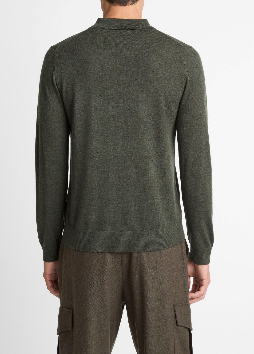 VINCE | Wool Polo Sweater in Sweaters - DARK LEAF