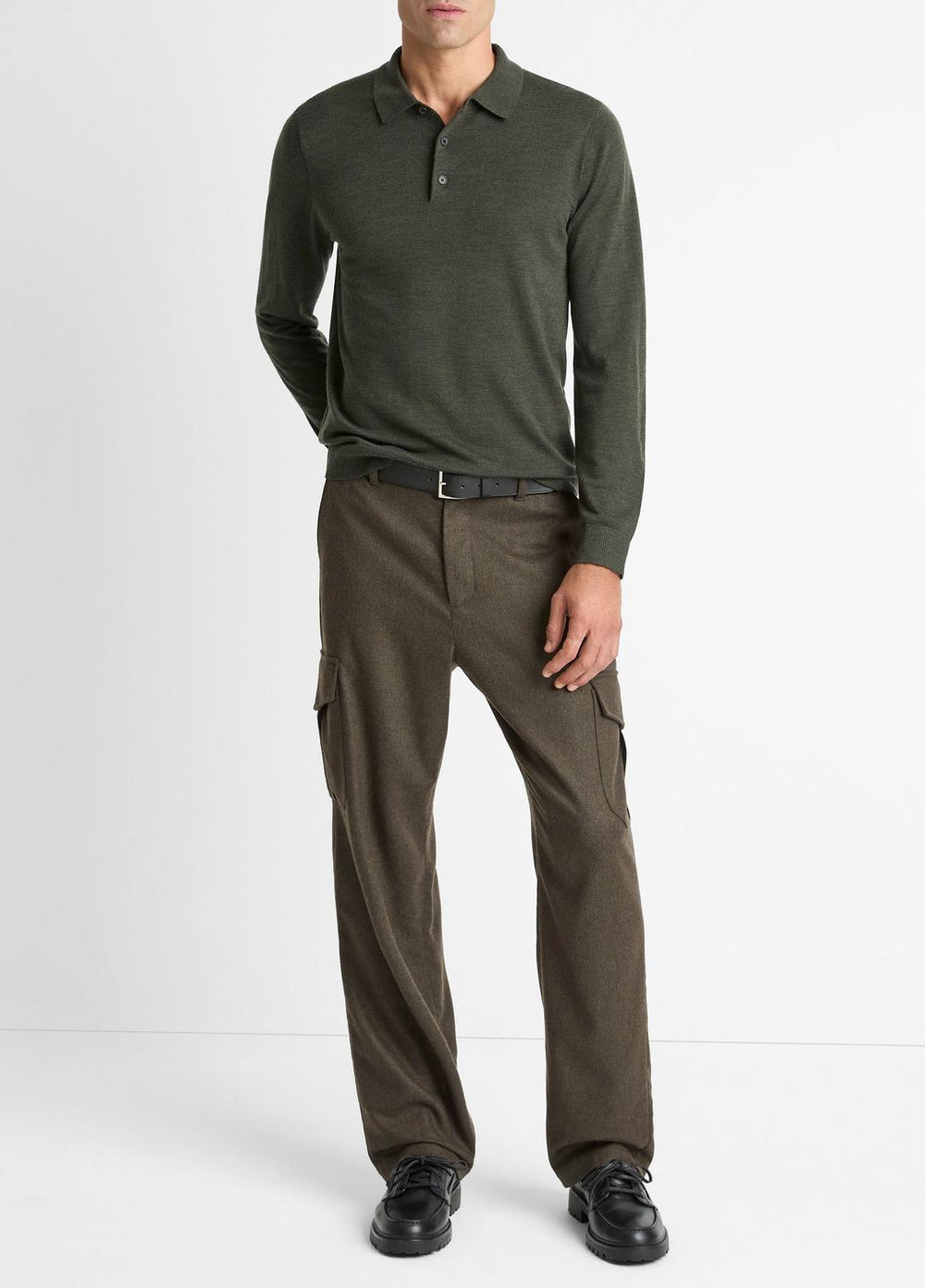 VINCE | Wool Polo Sweater in Sweaters - DARK LEAF