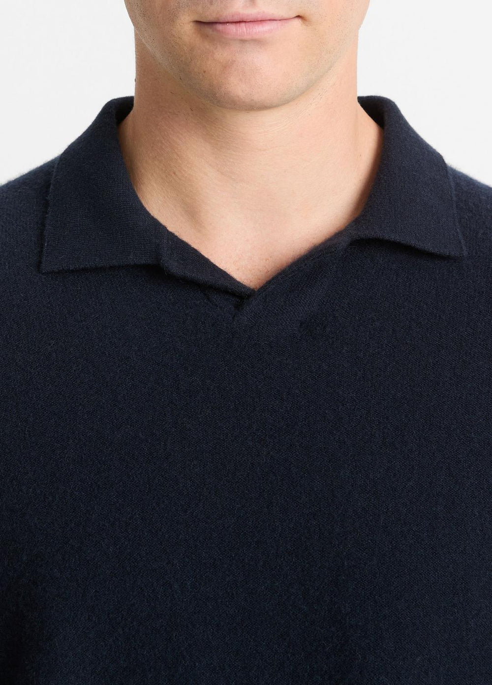 VINCE | Plush Cashmere Johnny-Collar Polo in Sweaters - COASTAL BLUE