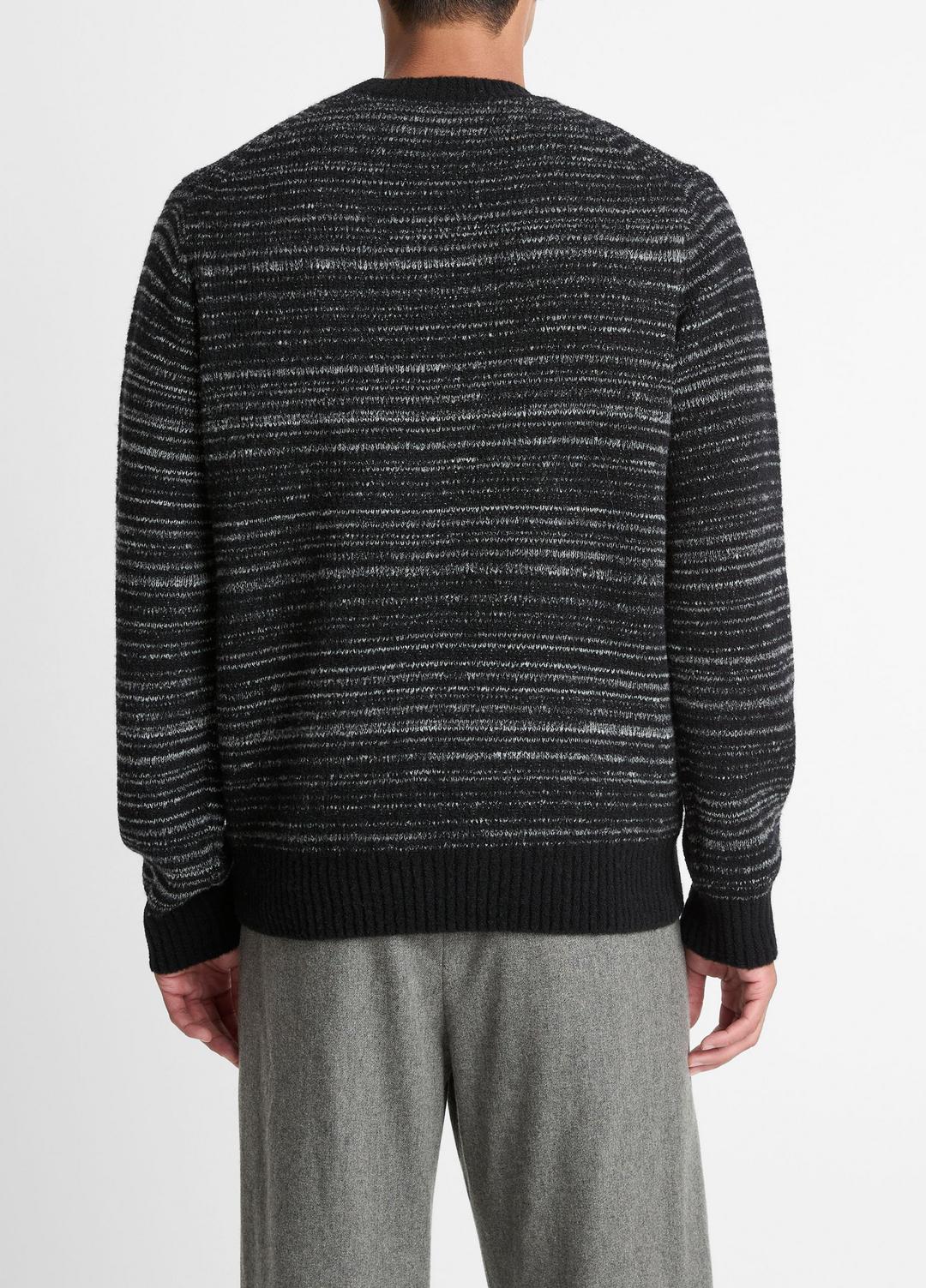 VINCE | Marled Stripe Merino Wool-Blend Sweater in Crew Neck - BLACK/MEDIUM HEATHER GREY