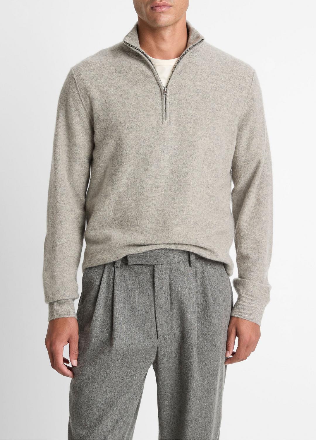 VINCE | Plush Cashmere Quarter-Zip Sweater in Quarter Zip - HEATHER MOUSE