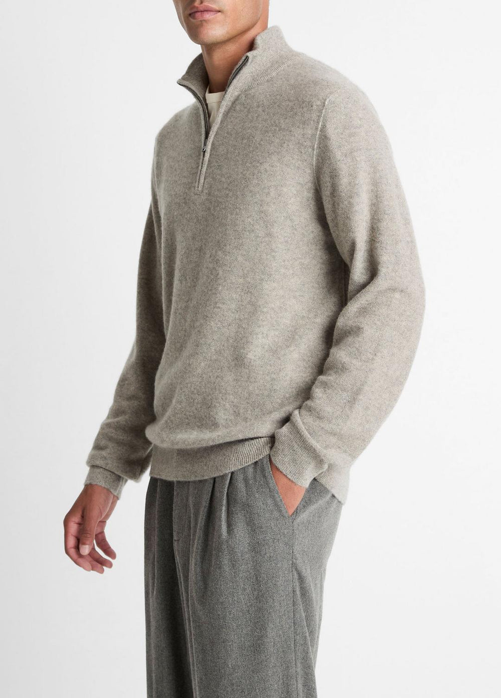 VINCE | Plush Cashmere Quarter-Zip Sweater in Quarter Zip - HEATHER MOUSE