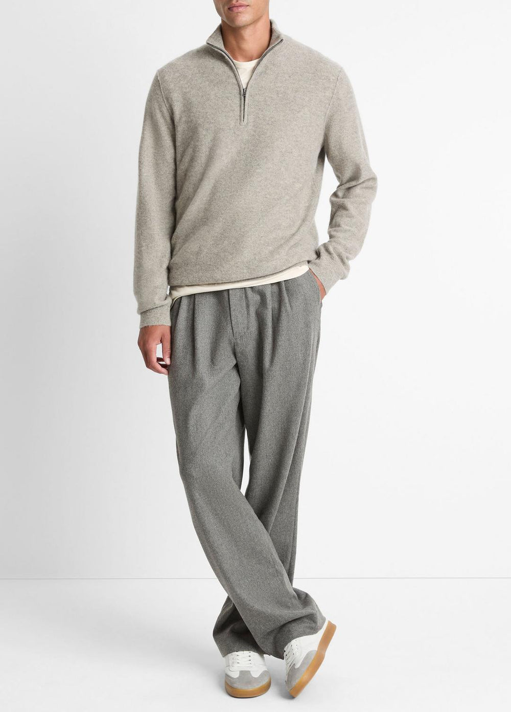 VINCE | Plush Cashmere Quarter-Zip Sweater in Quarter Zip - HEATHER MOUSE