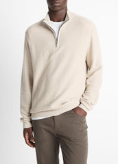VINCE | Geo-Jacquard Wool-Blend Quarter-Zip Sweater in Quarter Zip - BRITISH KHAKI/CLASSIC CREAM