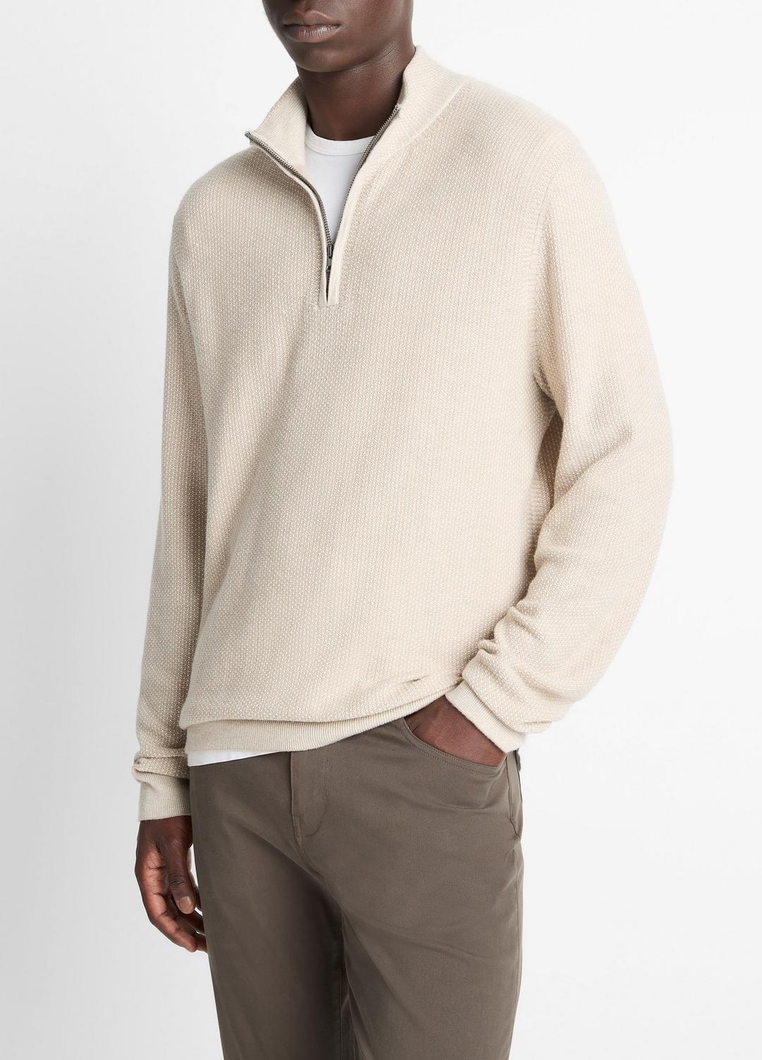 VINCE | Geo-Jacquard Wool-Blend Quarter-Zip Sweater in Quarter Zip - BRITISH KHAKI/CLASSIC CREAM