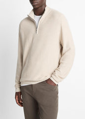 VINCE | Geo-Jacquard Wool-Blend Quarter-Zip Sweater in Quarter Zip - BRITISH KHAKI/CLASSIC CREAM