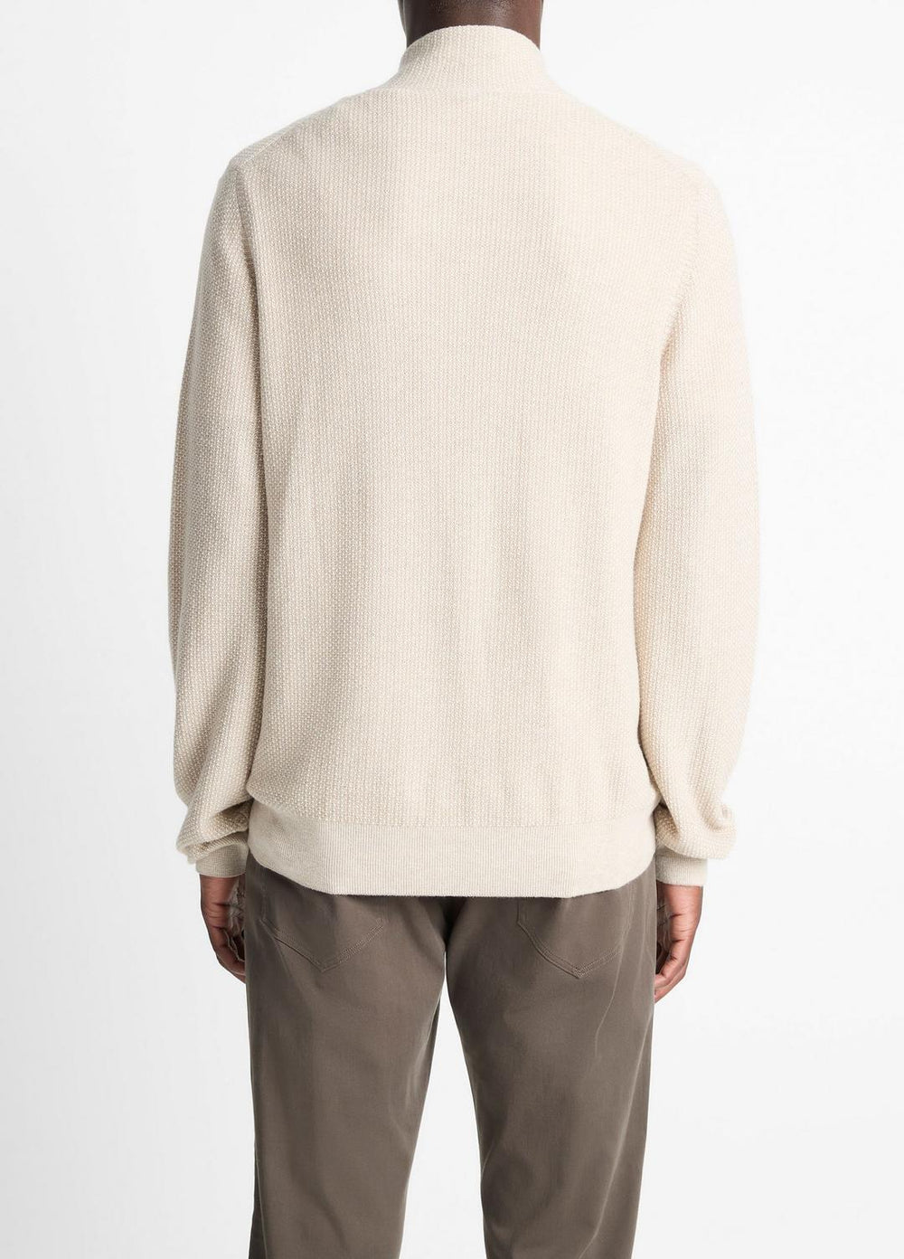 VINCE | Geo-Jacquard Wool-Blend Quarter-Zip Sweater in Quarter Zip - BRITISH KHAKI/CLASSIC CREAM