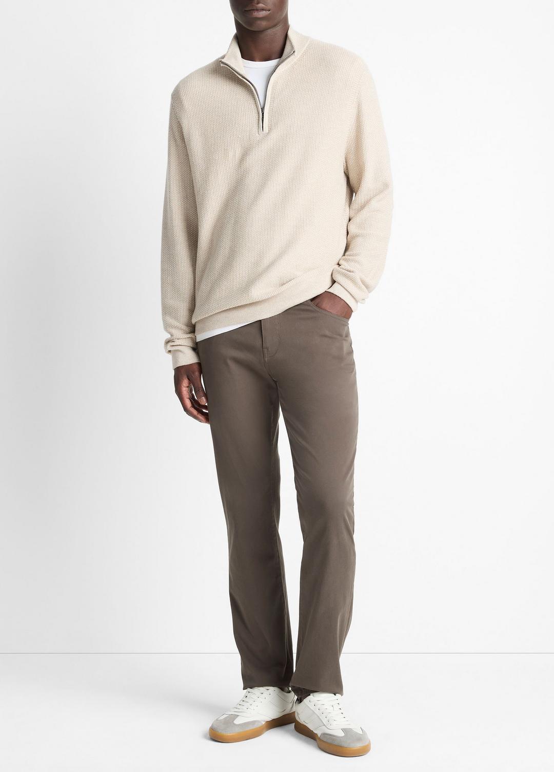 VINCE | Geo-Jacquard Wool-Blend Quarter-Zip Sweater in Quarter Zip - BRITISH KHAKI/CLASSIC CREAM