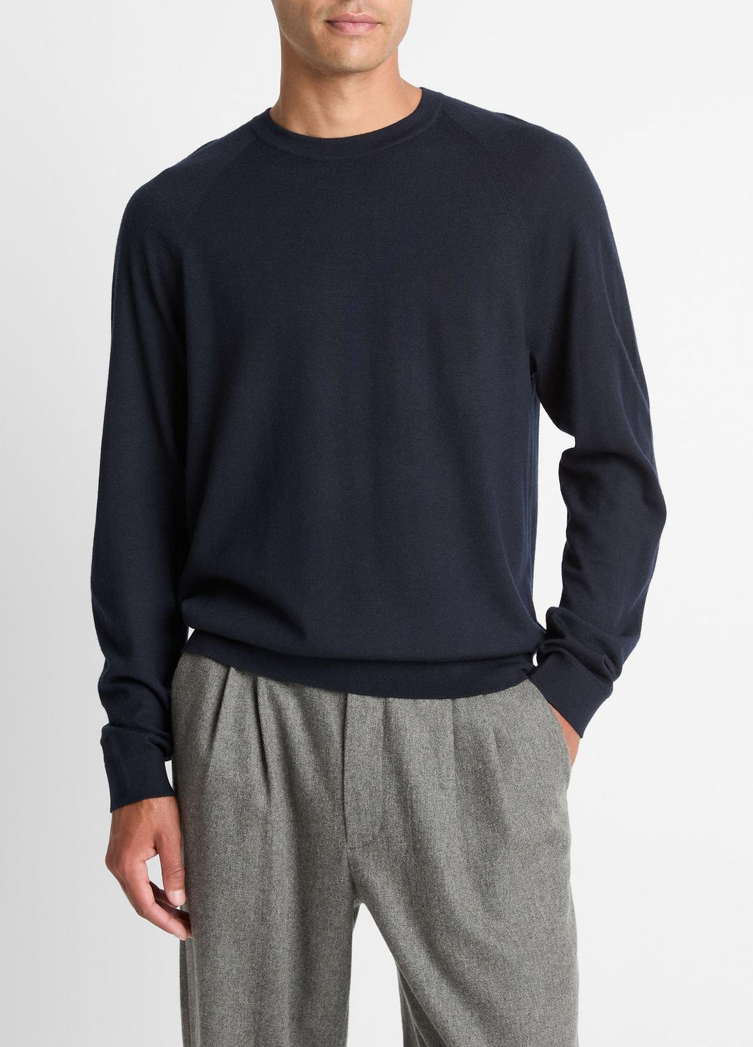 VINCE | Featherweight Wool-Cashmere Crew Neck Sweater in Crew Neck - COASTAL BLUE