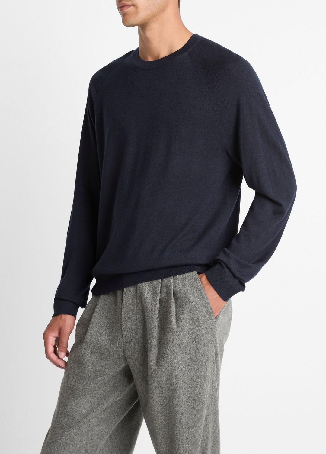 VINCE | Featherweight Wool-Cashmere Crew Neck Sweater in Crew Neck - COASTAL BLUE