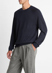 VINCE | Featherweight Wool-Cashmere Crew Neck Sweater in Crew Neck - COASTAL BLUE