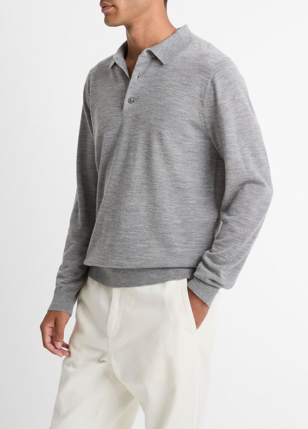 VINCE | Wool Polo Sweater in Sweaters - HEATHER GREY