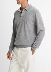 VINCE | Wool Polo Sweater in Sweaters - HEATHER GREY