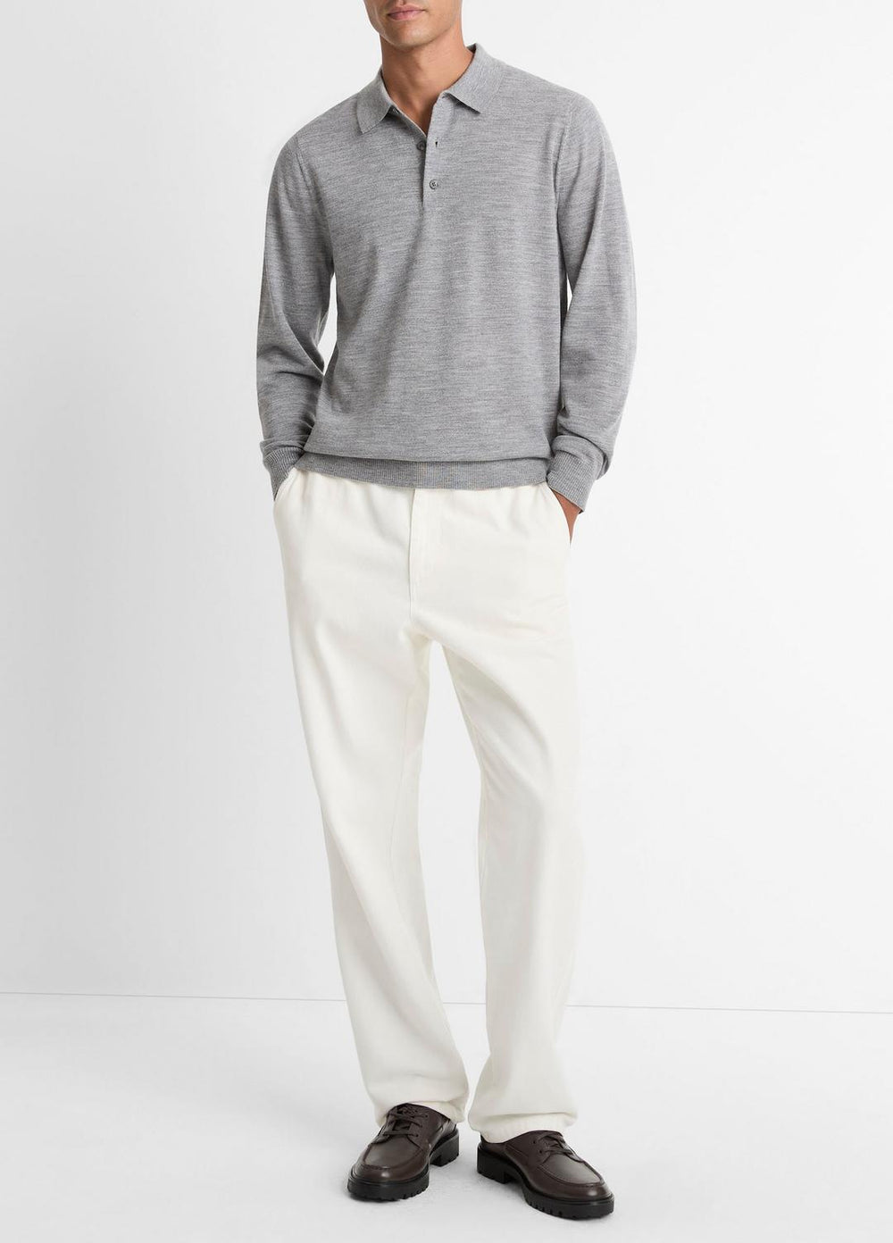 VINCE | Wool Polo Sweater in Sweaters - HEATHER GREY