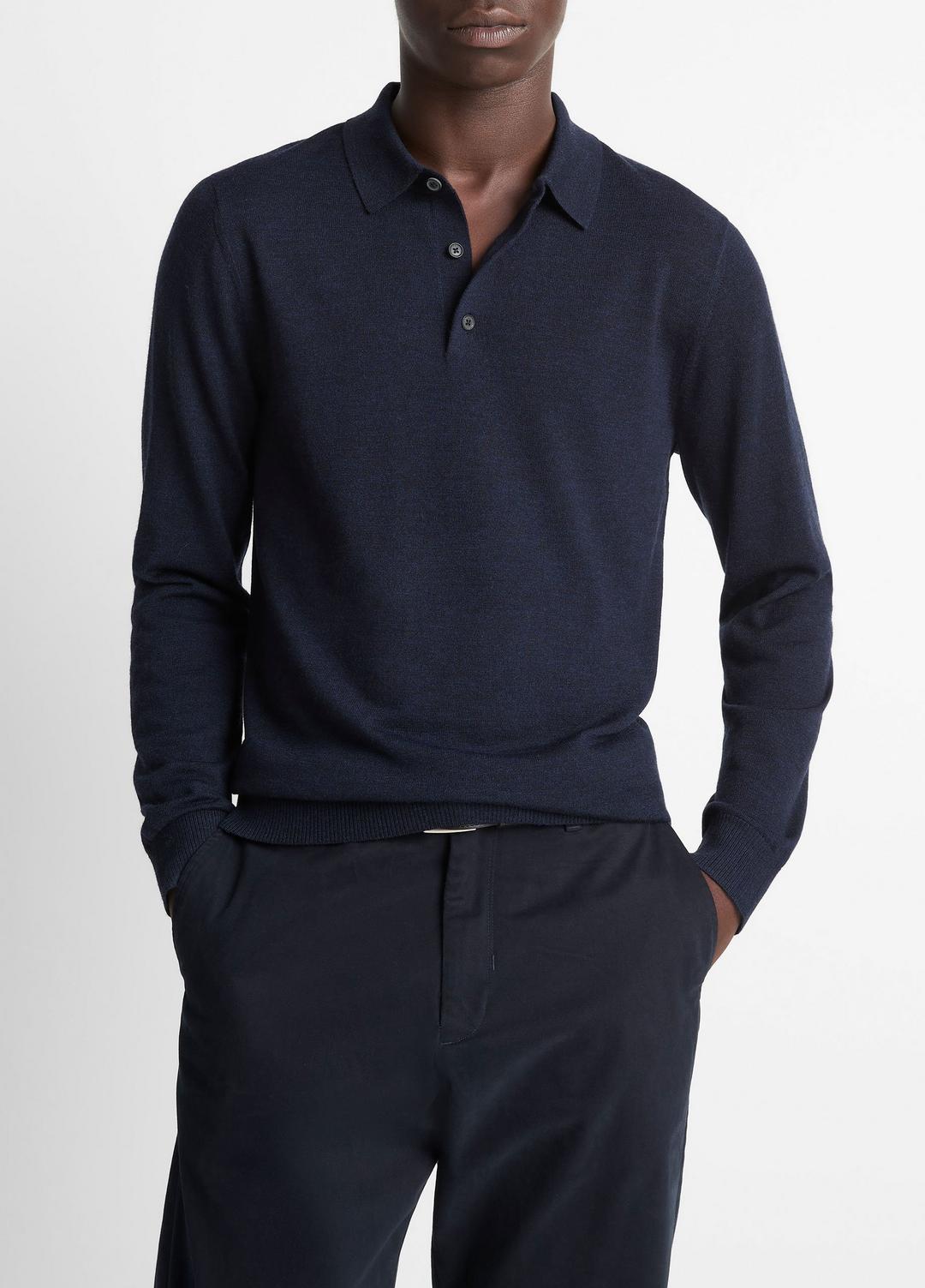 VINCE | Wool Polo Sweater in Sweaters - COASTAL BLUE