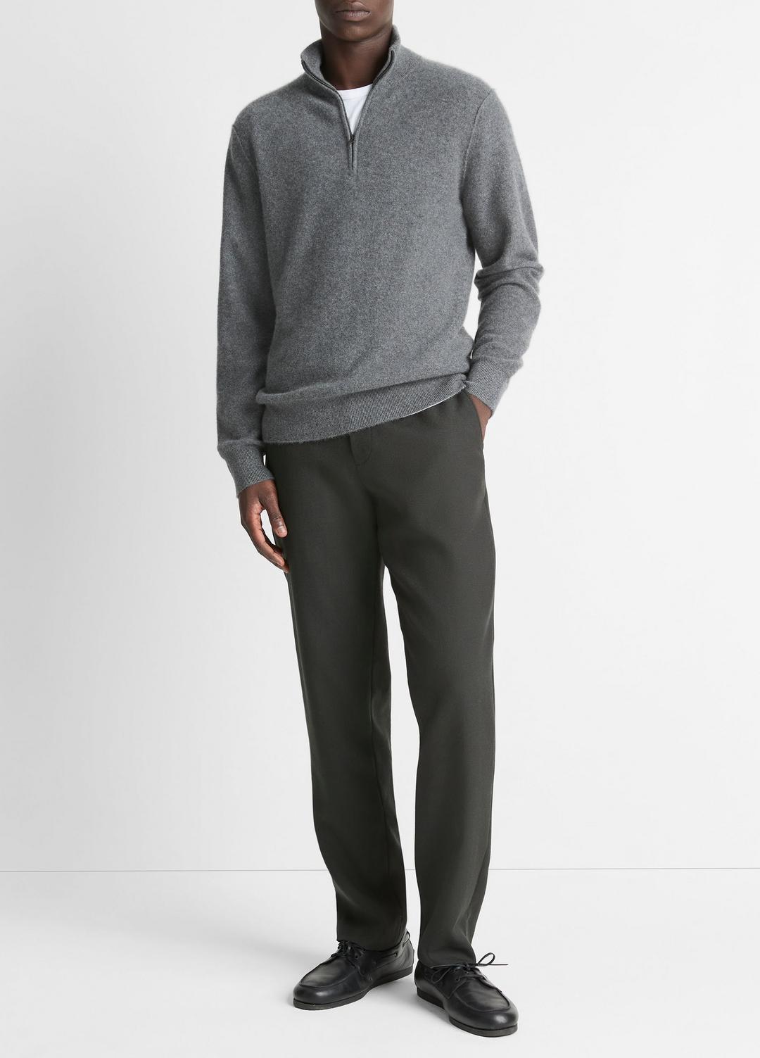 VINCE | Plush Cashmere Quarter-Zip Sweater in Quarter Zip - MEDIUM HEATHER GREY