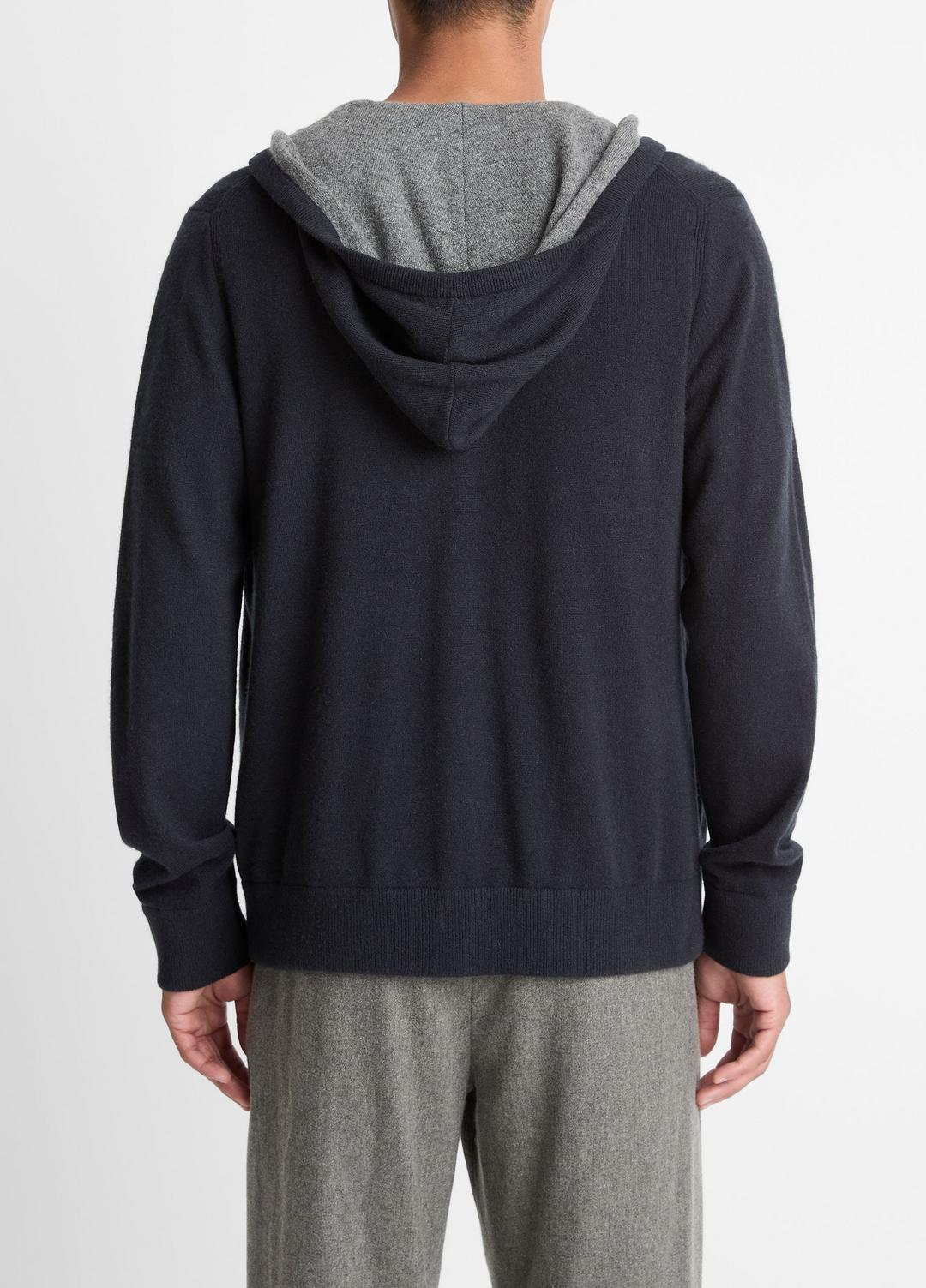 VINCE | Cashmere Zip-Front Hoodie in Cashmere - COASTAL BLUE/MEDIUM HEATHER GREY