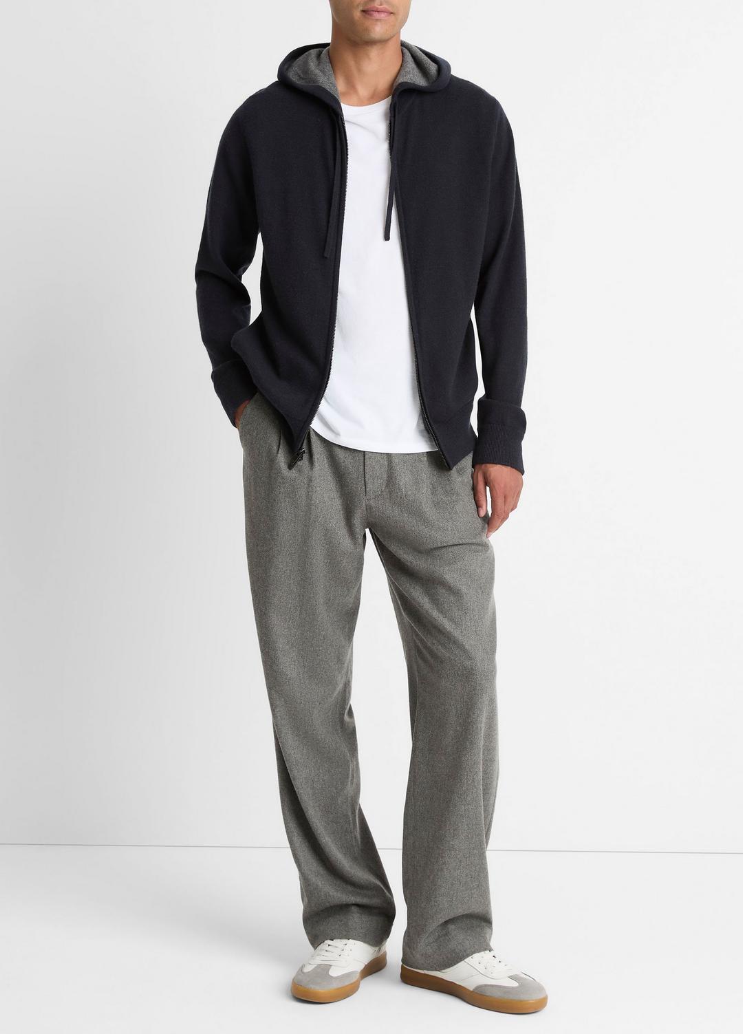 VINCE | Cashmere Zip-Front Hoodie in Cashmere - COASTAL BLUE/MEDIUM HEATHER GREY