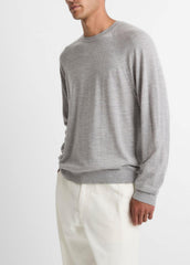 VINCE | Featherweight Wool-Cashmere Crew Neck Sweater in Crew Neck - HEATHER GREY