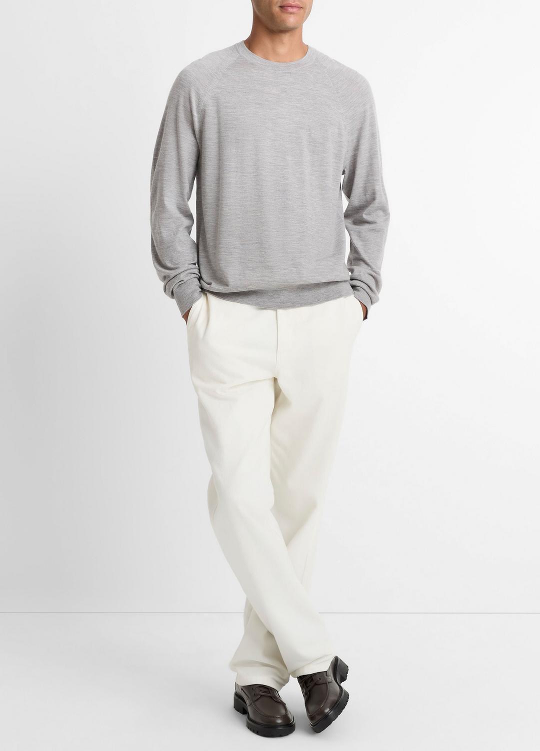 VINCE | Featherweight Wool-Cashmere Crew Neck Sweater in Crew Neck - HEATHER GREY