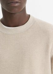 VINCE | Geo-Jacquard Wool-Blend Crew Neck Sweater in Crew Neck - BRITISH KHAKI/CLASSIC CREAM
