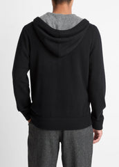 VINCE | Cashmere Zip-Front Hoodie in Cashmere - BLACK/MEDIUM HEATHER GREY