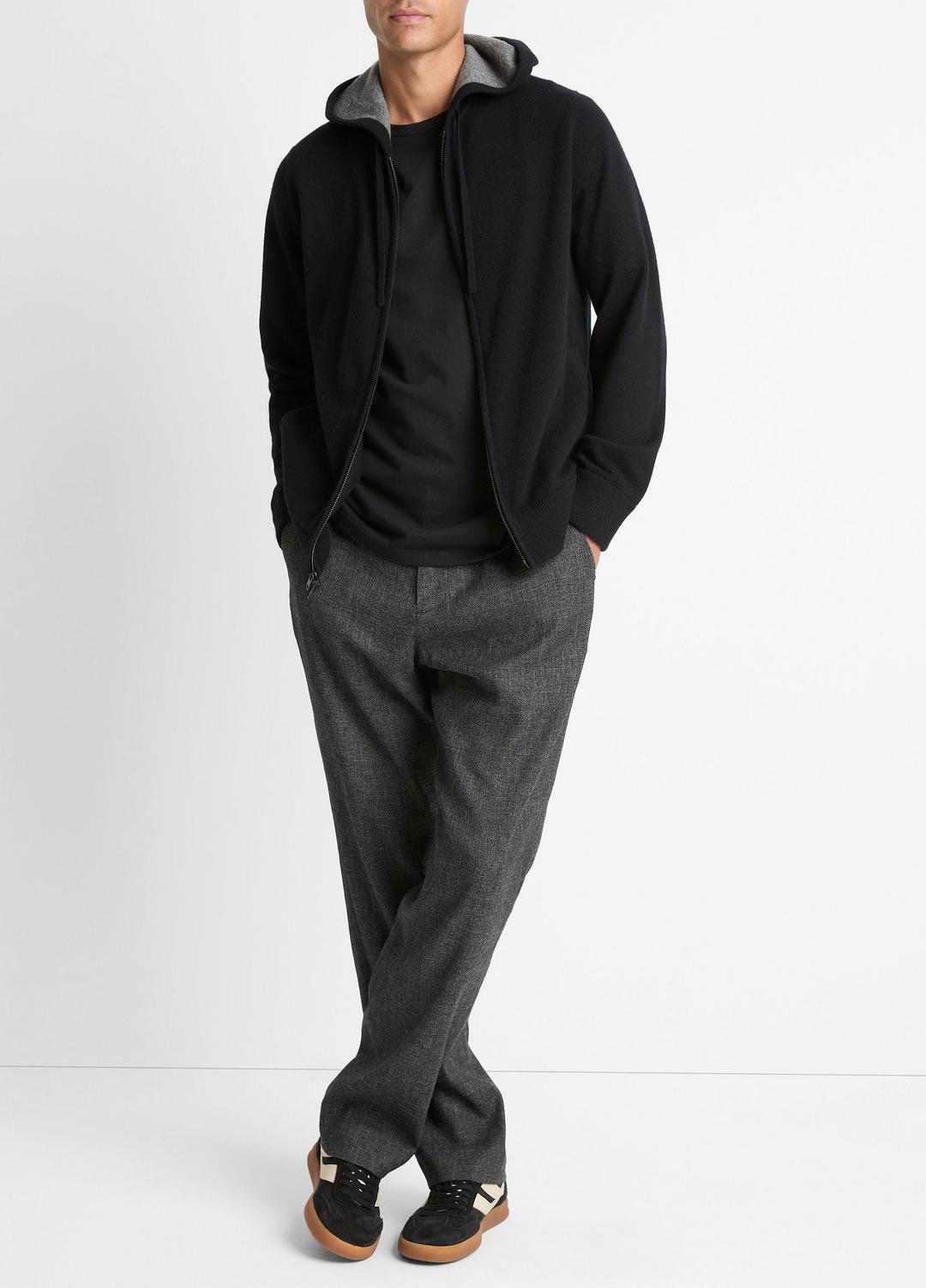 VINCE | Cashmere Zip-Front Hoodie in Cashmere - BLACK/MEDIUM HEATHER GREY