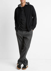 VINCE | Cashmere Zip-Front Hoodie in Cashmere - BLACK/MEDIUM HEATHER GREY