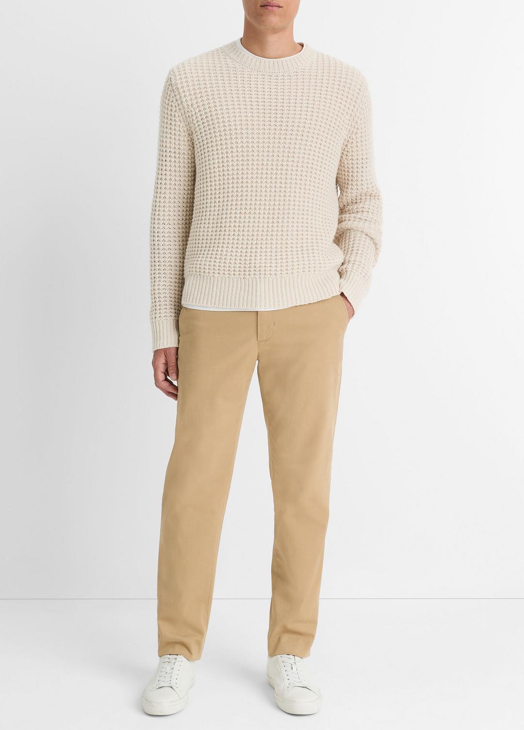 VINCE | Macro-Waffle Crew Neck Sweater in Crew Neck - PEBBLE WHITE