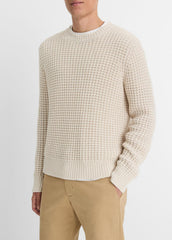 VINCE | Macro-Waffle Crew Neck Sweater in Crew Neck - PEBBLE WHITE