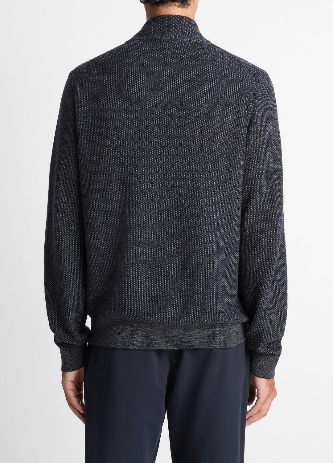 VINCE | Geo-Jacquard Wool-Blend Quarter-Zip Sweater in Quarter Zip - COASTAL BLUE/MEDIUM HEATHER GREY