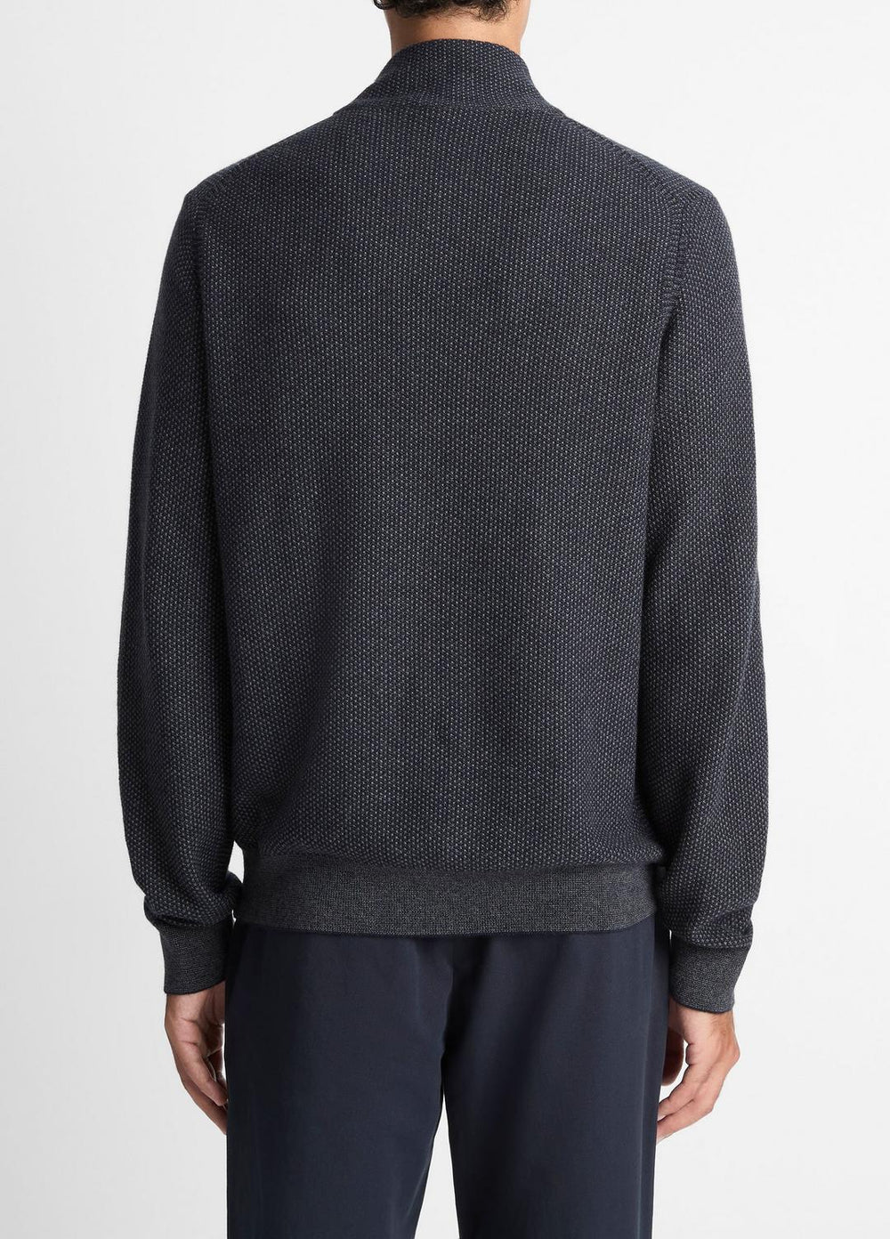 VINCE | Geo-Jacquard Wool-Blend Quarter-Zip Sweater in Quarter Zip - COASTAL BLUE/MEDIUM HEATHER GREY