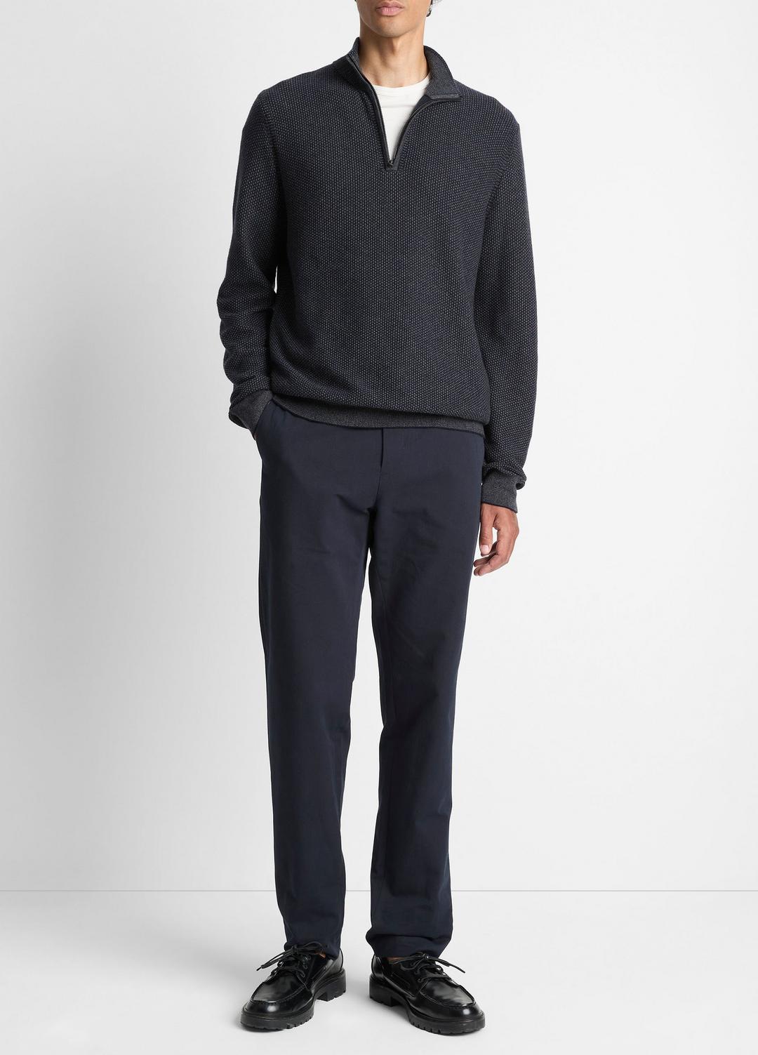 VINCE | Geo-Jacquard Wool-Blend Quarter-Zip Sweater in Quarter Zip - COASTAL BLUE/MEDIUM HEATHER GREY