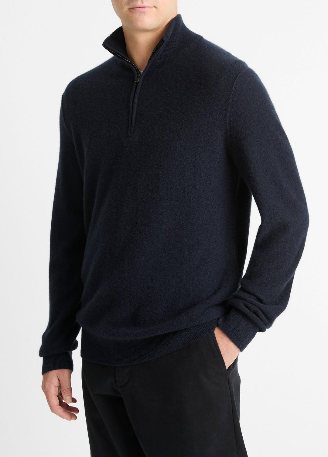 VINCE | Plush Cashmere Quarter-Zip Sweater in Quarter Zip - COASTAL BLUE