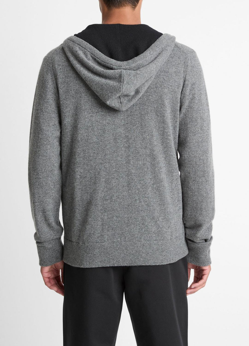 VINCE | Cashmere Zip-Front Hoodie in Cashmere - MEDIUM HEATHER GREY/BLACK