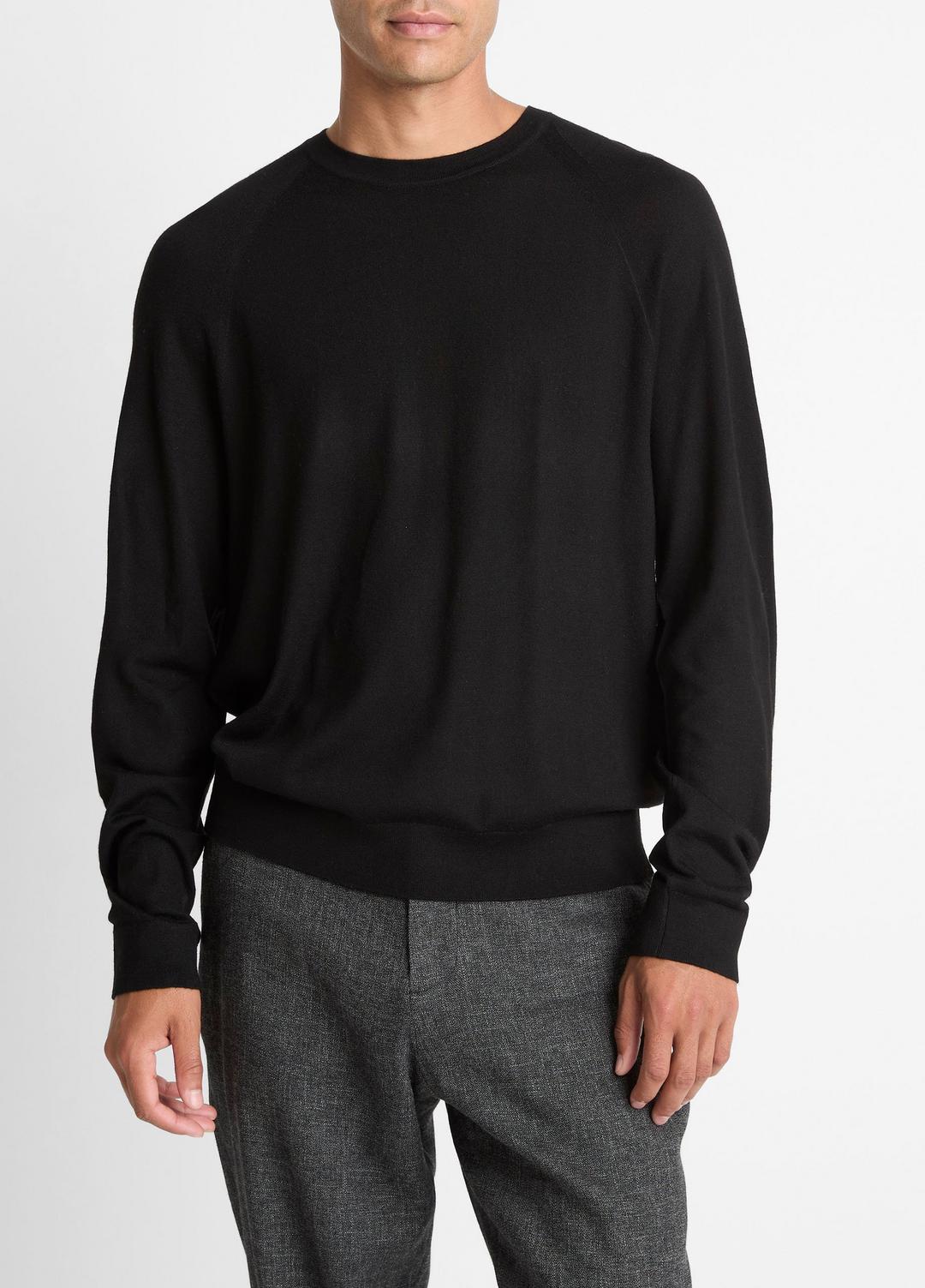 VINCE | Featherweight Wool-Cashmere Crew Neck Sweater in Crew Neck - BLACK