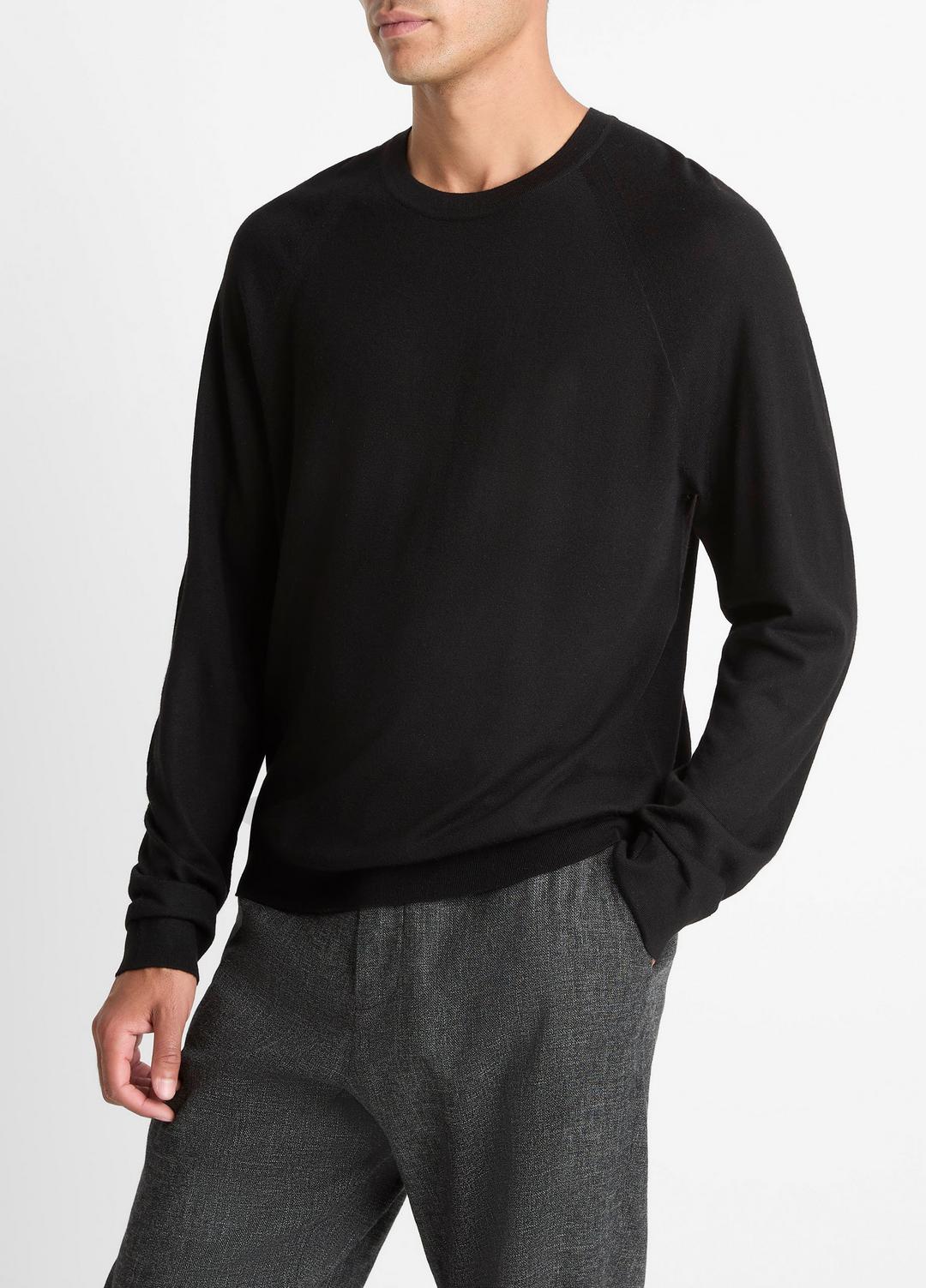 VINCE | Featherweight Wool-Cashmere Crew Neck Sweater in Crew Neck - BLACK