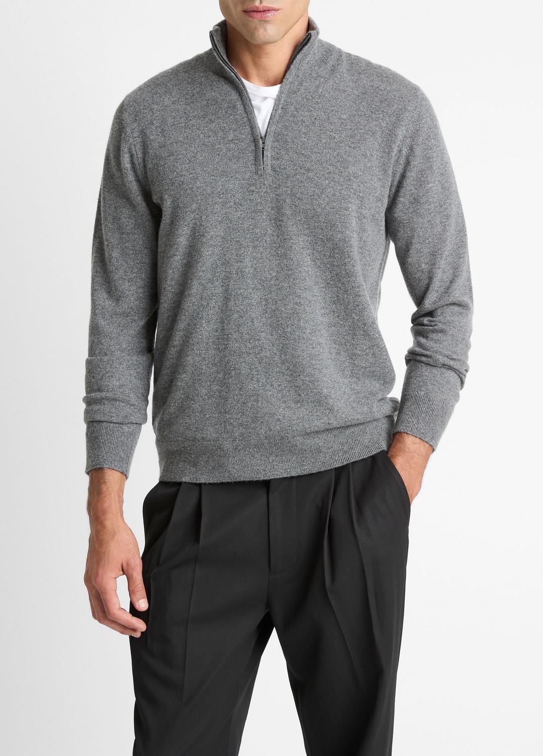 VINCE | Cashmere Quarter-Zip Sweater in Quarter Zip - MEDIUM HEATHER GREY