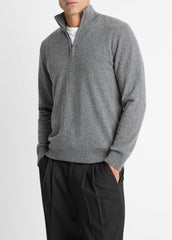 VINCE | Cashmere Quarter-Zip Sweater in Quarter Zip - MEDIUM HEATHER GREY
