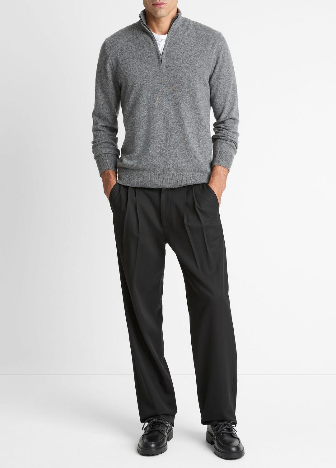 VINCE | Cashmere Quarter-Zip Sweater in Quarter Zip - MEDIUM HEATHER GREY