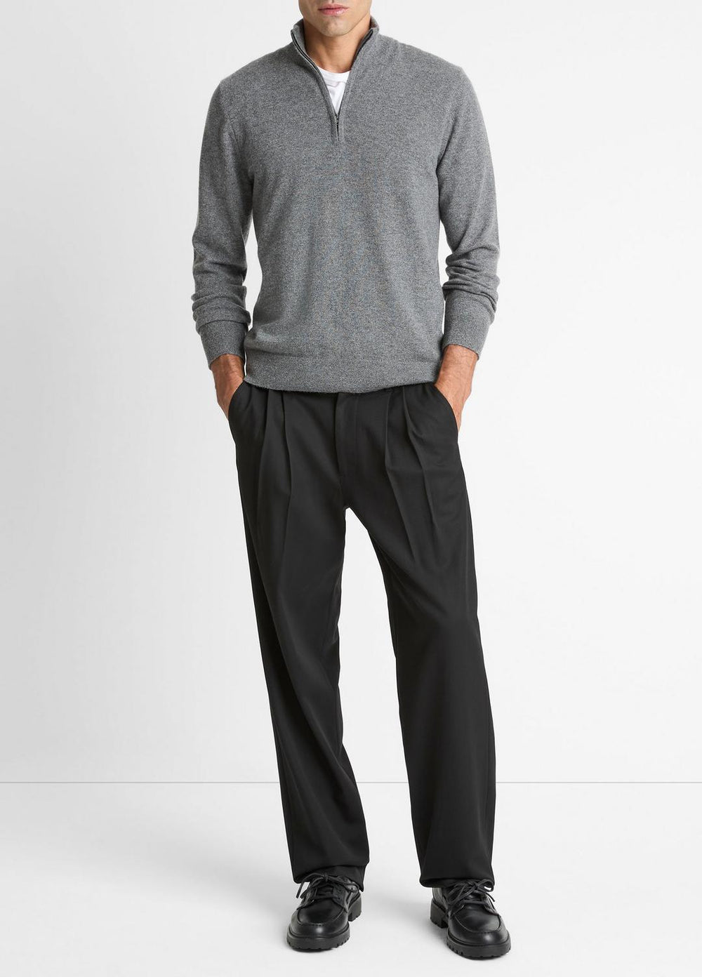 VINCE | Cashmere Quarter-Zip Sweater in Quarter Zip - MEDIUM HEATHER GREY