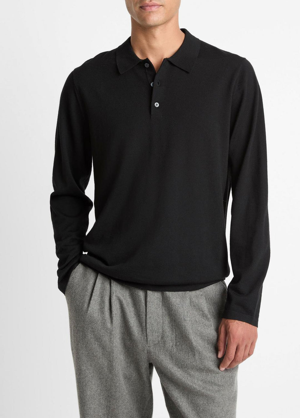 VINCE | Wool Polo Sweater in Sweaters - BLACK