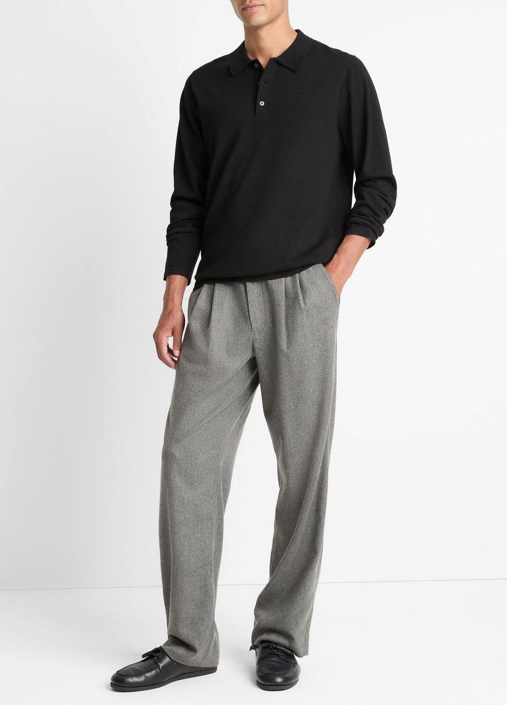 VINCE | Wool Polo Sweater in Sweaters - BLACK