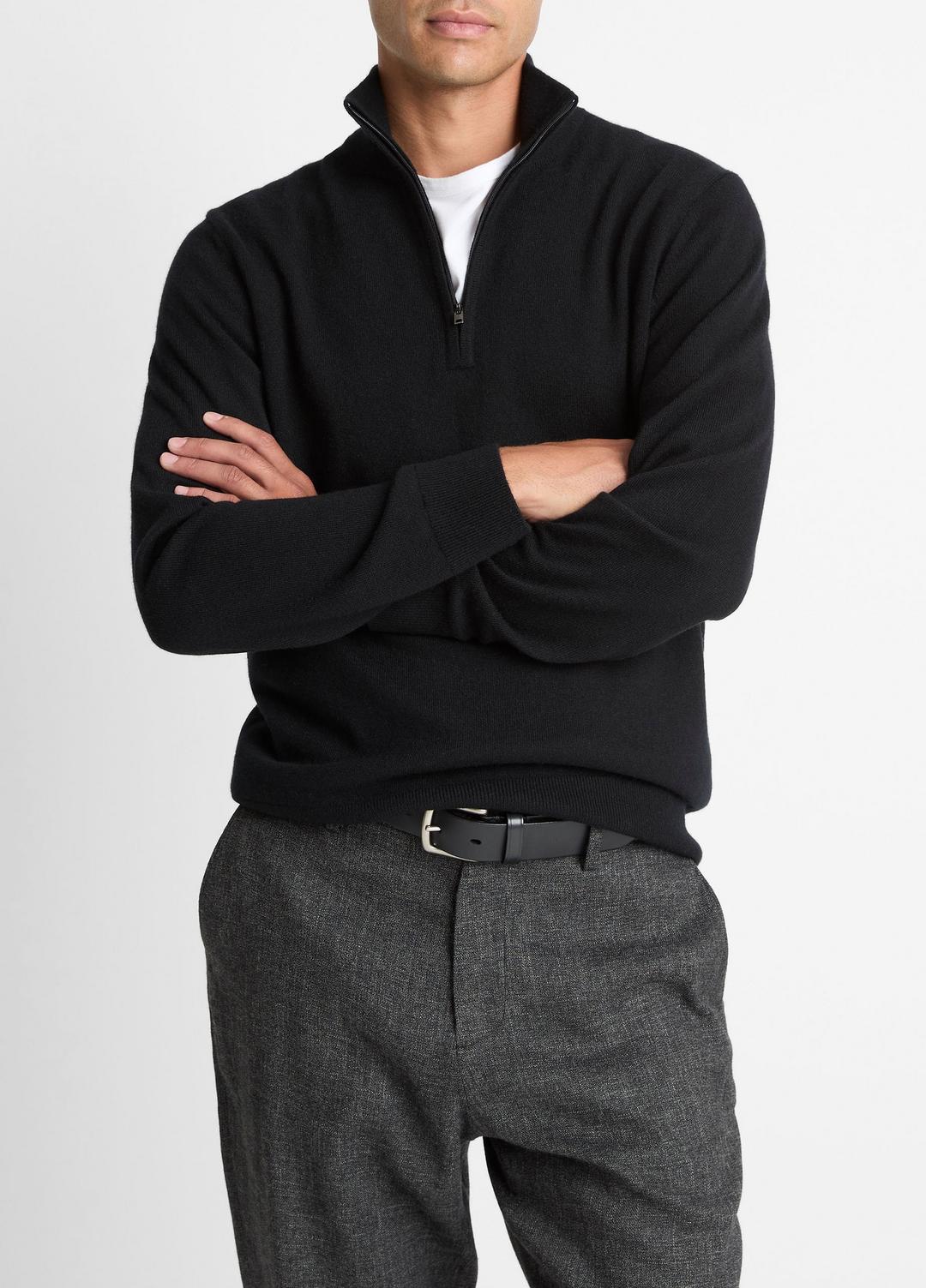 VINCE | Cashmere Quarter-Zip Sweater in Quarter Zip - BLACK