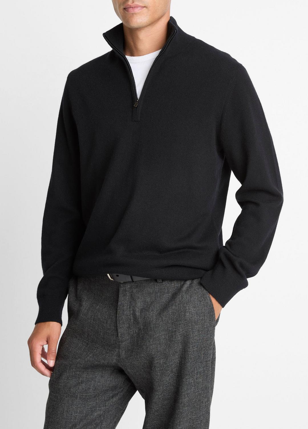 VINCE | Cashmere Quarter-Zip Sweater in Quarter Zip - BLACK