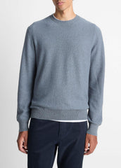 VINCE | Geo-Jacquard Wool-Blend Crew Neck Sweater in Crew Neck - PARLOR BLUE/MEDIUM HEATHER GREY