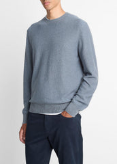 VINCE | Geo-Jacquard Wool-Blend Crew Neck Sweater in Crew Neck - PARLOR BLUE/MEDIUM HEATHER GREY