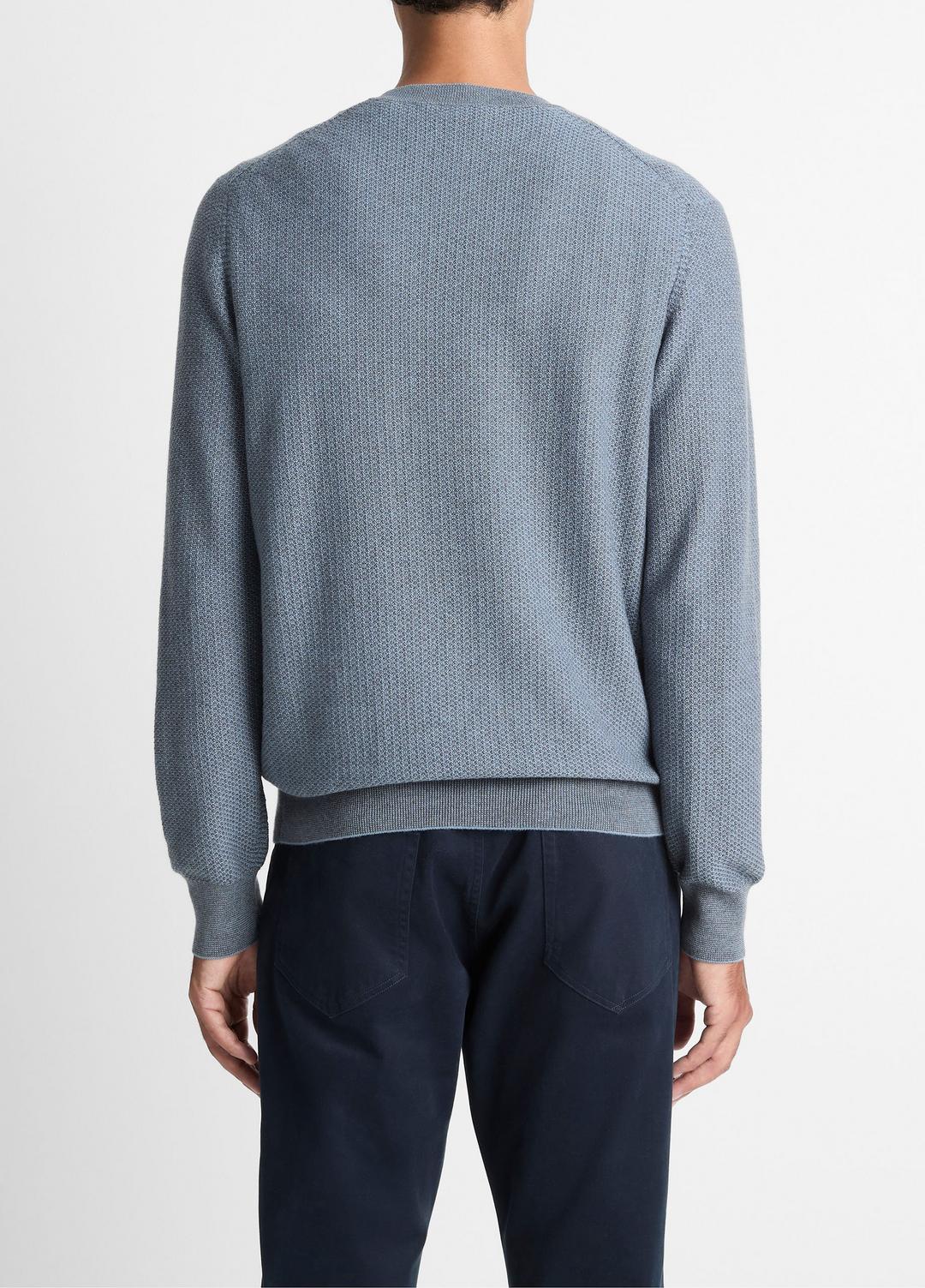 VINCE | Geo-Jacquard Wool-Blend Crew Neck Sweater in Crew Neck - PARLOR BLUE/MEDIUM HEATHER GREY